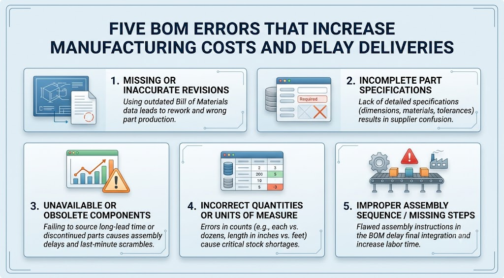 Five BOM Errors That Increase Manufacturing Costs and Delay Deliveries