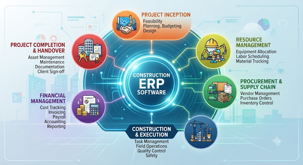 How Construction ERP Software Connects the Complete Project Lifecycle